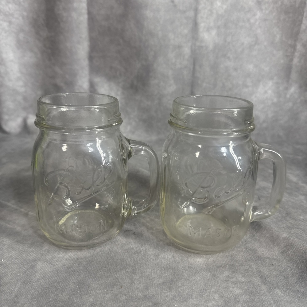 Set Of 2  Ball Drinking Mason Jars With Handles Set Clear Mugs 16 oz